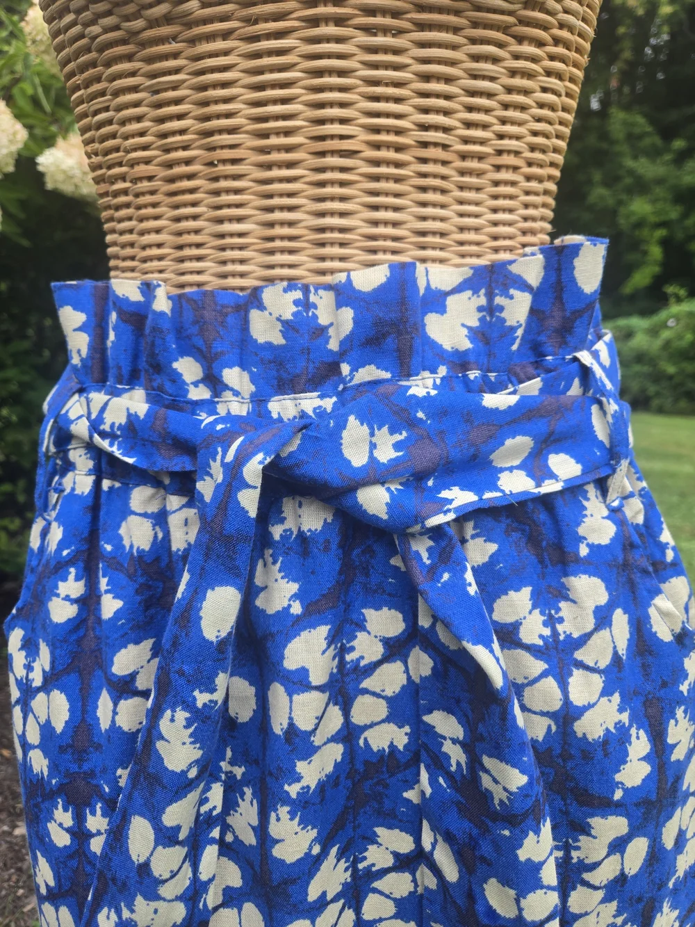 Blue Floral Geo Tie-Waist Midi Skirt